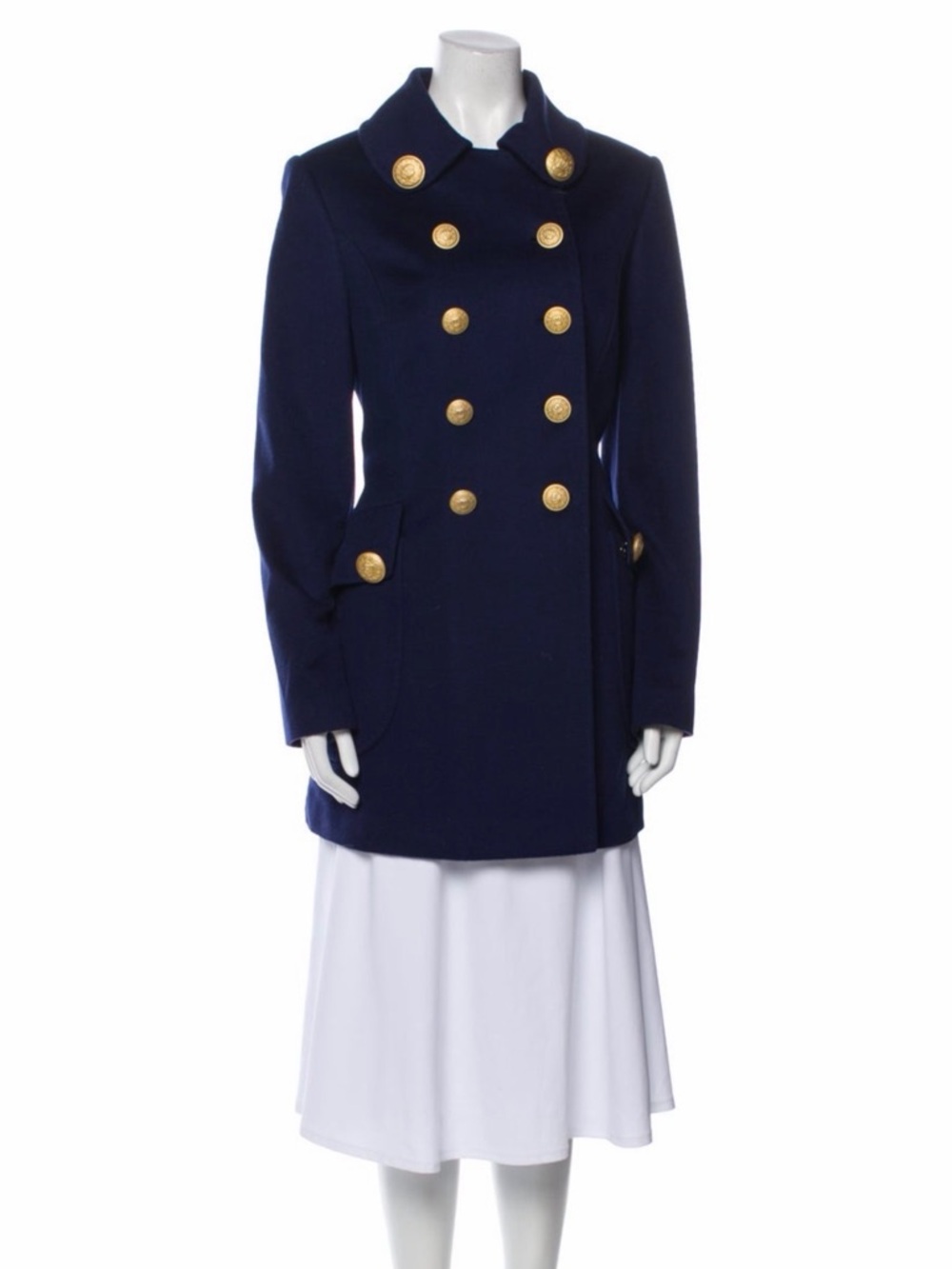 Dolce & Gabbana Navy Virgin Wool Double-Breasted Pea Coat with Gold Buttons